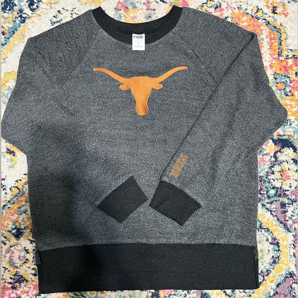 PINK Victoria's Secret Gray and Black Campus Crew Texas Longhorns